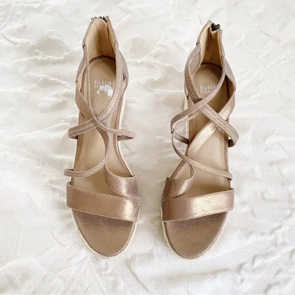 Eileen Fisher Wanda Metallic Suede Espadrille Size 11 New